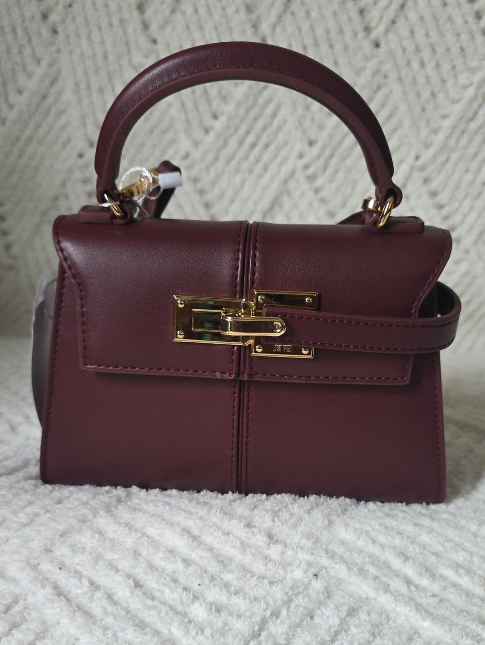 JW PEI Burgundy Structured Top-Handle Crossbody with Gold Hardware